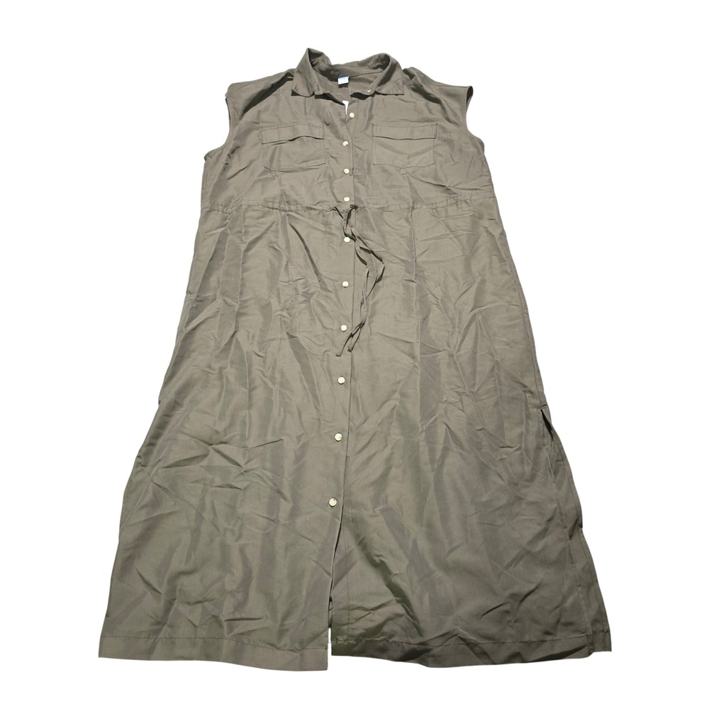 Old Navy Maxi Dress Womens Large Green Sleeveless Button Front Utility Safari